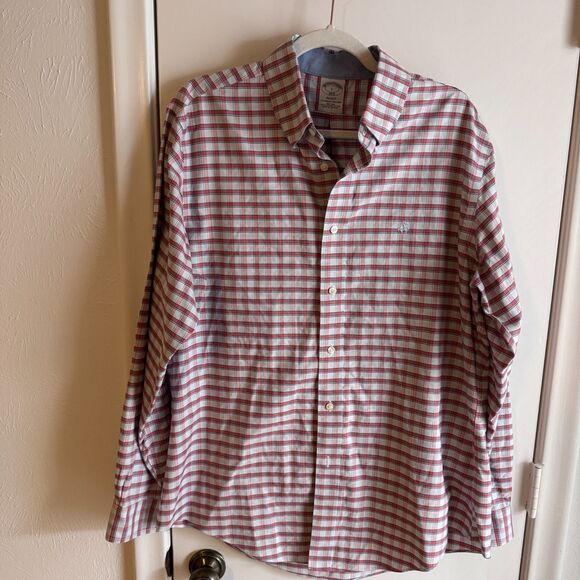 Mens Brooks Brothers Regent Fit L Long Sleeve Orange/Salmon Plaid Button Down - Picture 3 of 4